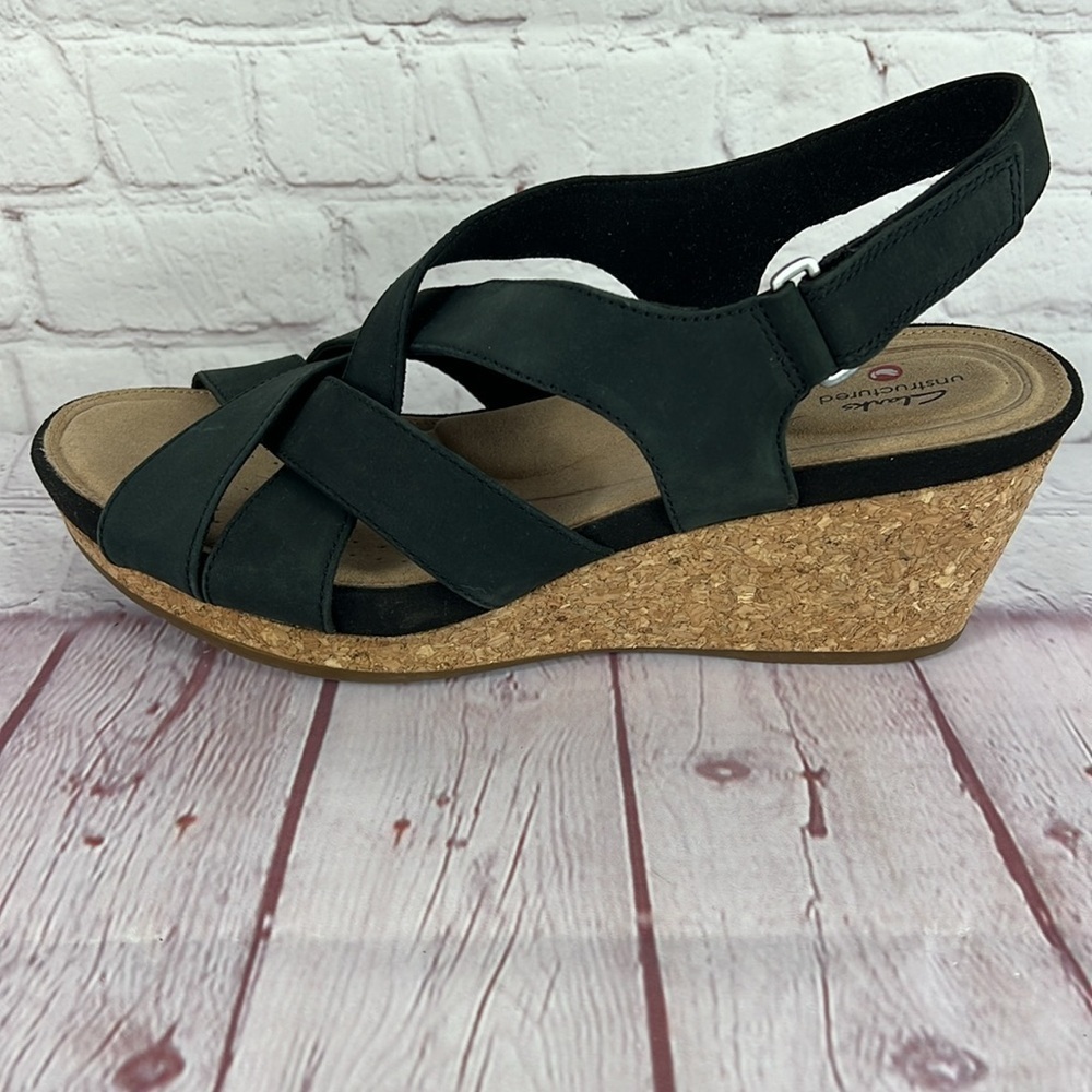 Clark Giselle Beach Slingback Nubuck Leather Wedge Sandals Size 11 - Picture 5 of 7